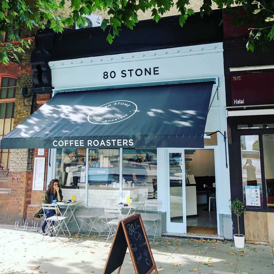 The new <a href="/80stonecoffee/">80 Stone Coffee Roasters</a> cafe on St. George's Circus, small but cozy serving coffee roasted out of their shop in Fulham. #533