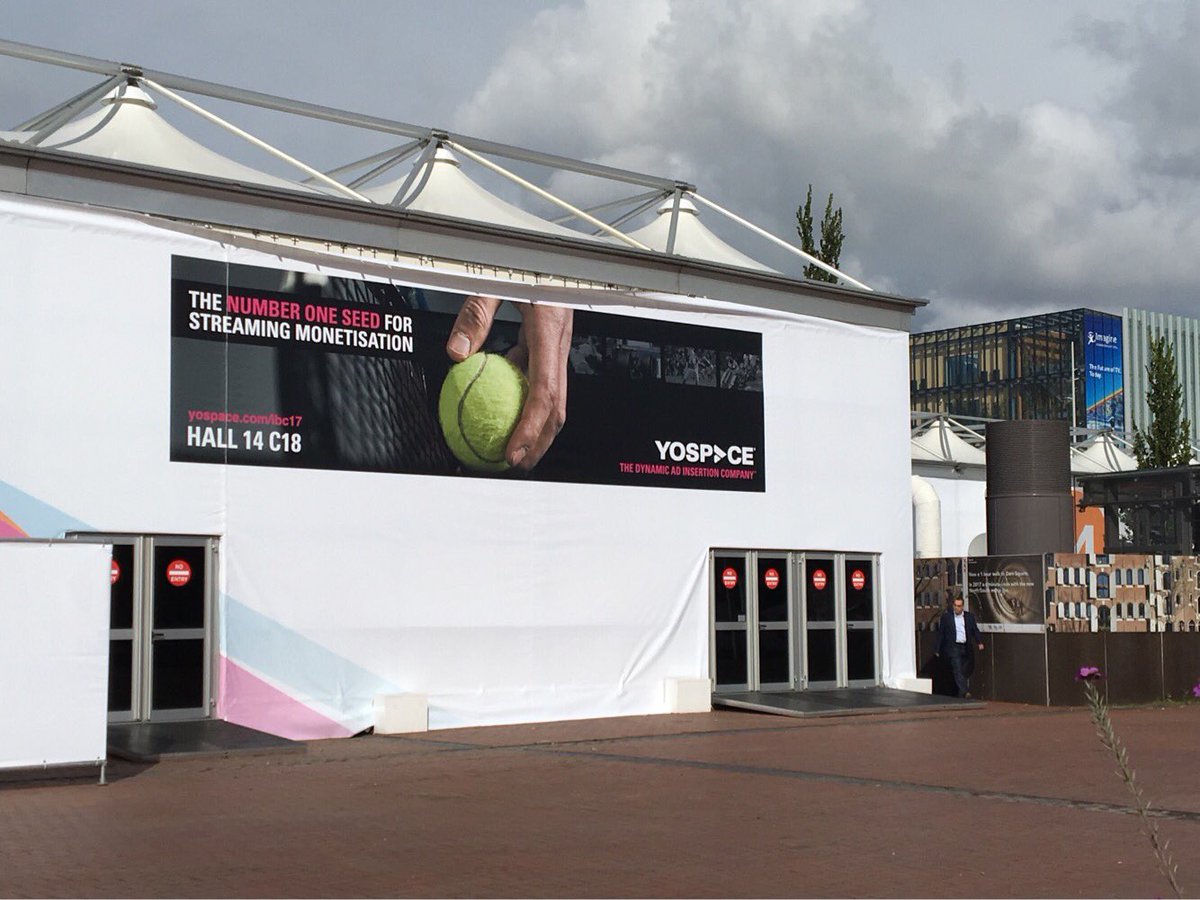 yospacedotcom's tweet image. And if you were wondering which hall we're in we put a big banner outside it! 14.C18 #IBCCE #DynamicAdInsertion