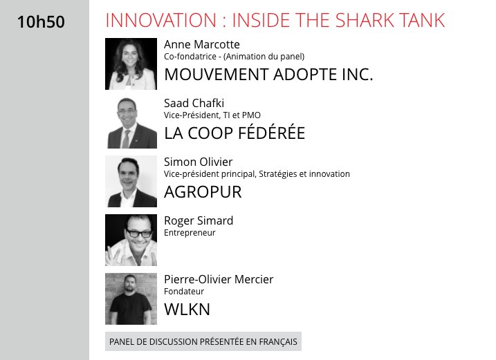 eCOM_Evnts (@ecom_evenements) on Twitter photo #innovation: Inside the Shark Tank, c'est à 10h50, avec <a href="/AnneMarcotte/">Anne Marcotte</a> <a href="/saadchafki/">saad chafki</a> <a href="/SimonOlivier10/">Simon Olivier</a>, PO Mercier et <a href="/rogersimard/">Roger Simard</a> #ecommtl #innovation: Inside the Shark Tank, c'est à 10h50, avec <a href="/AnneMarcotte/">Anne Marcotte</a> <a href="/saadchafki/">saad chafki</a> <a href="/SimonOlivier10/">Simon Olivier</a>, PO Mercier et <a href="/rogersimard/">Roger Simard</a> #ecommtl