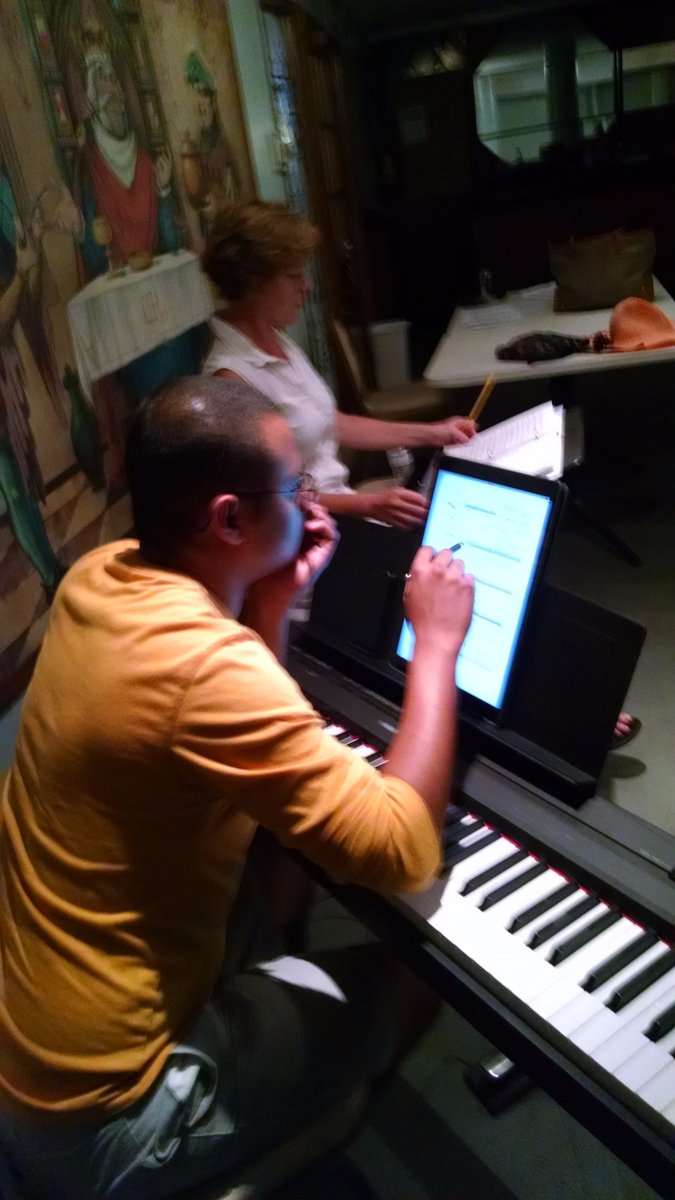 carsonkievman's tweet photo. Good Morning - in the Aftershock of Hurricane Irma, a dedicated ensemble of artists begin "TESLA" rehearsals again! @TESLA_Opera @SoBeArts https://t.co/EsaYdMnRhF