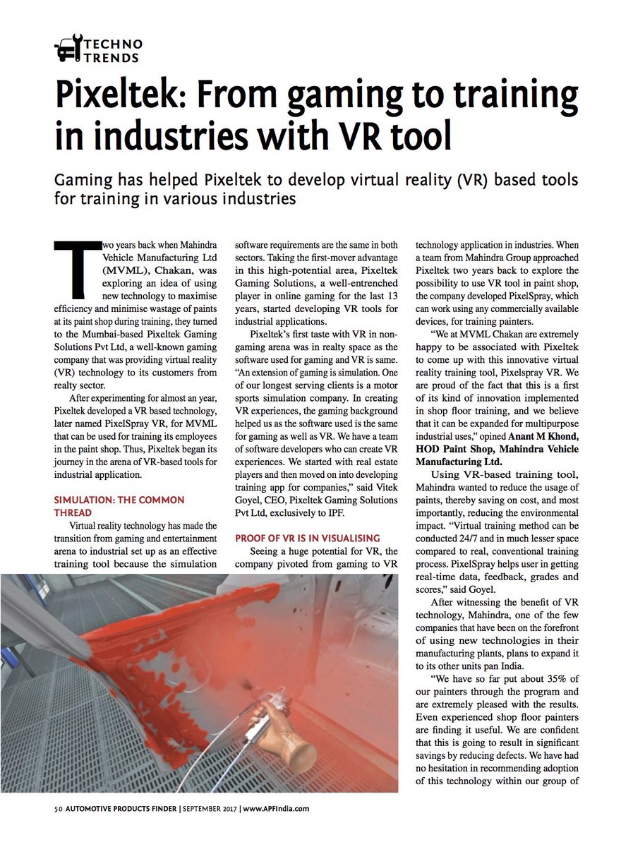 PixeltekIndia's tweet photo. #Auto #VR #VirtualReality #Training #Shopfloor #Manufacturing by #Pixeltek #PixelSprayVR #IndustrialProductFinder #India #MakeInIndia https://t.co/IuOi1ARD8T