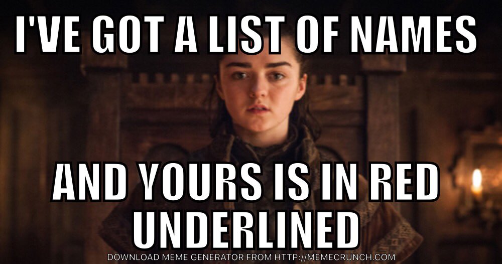 alexeacandreva's tweet photo. I think Arya Stark wrote "Look What You Made Me Do" #listofnames #tswift #arya #agirlhasnoname @Maisie_Williams https://t.co/2HYBUO7eHX