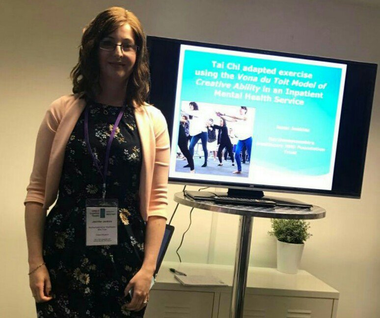 Jennijxx's tweet photo. Proud to be representing #nhftnhs promoting use of Tai Chi &amp; the VdTMoCA within our in-patient mental health service #COTSSMH17 https://t.co/bJrLO598T1