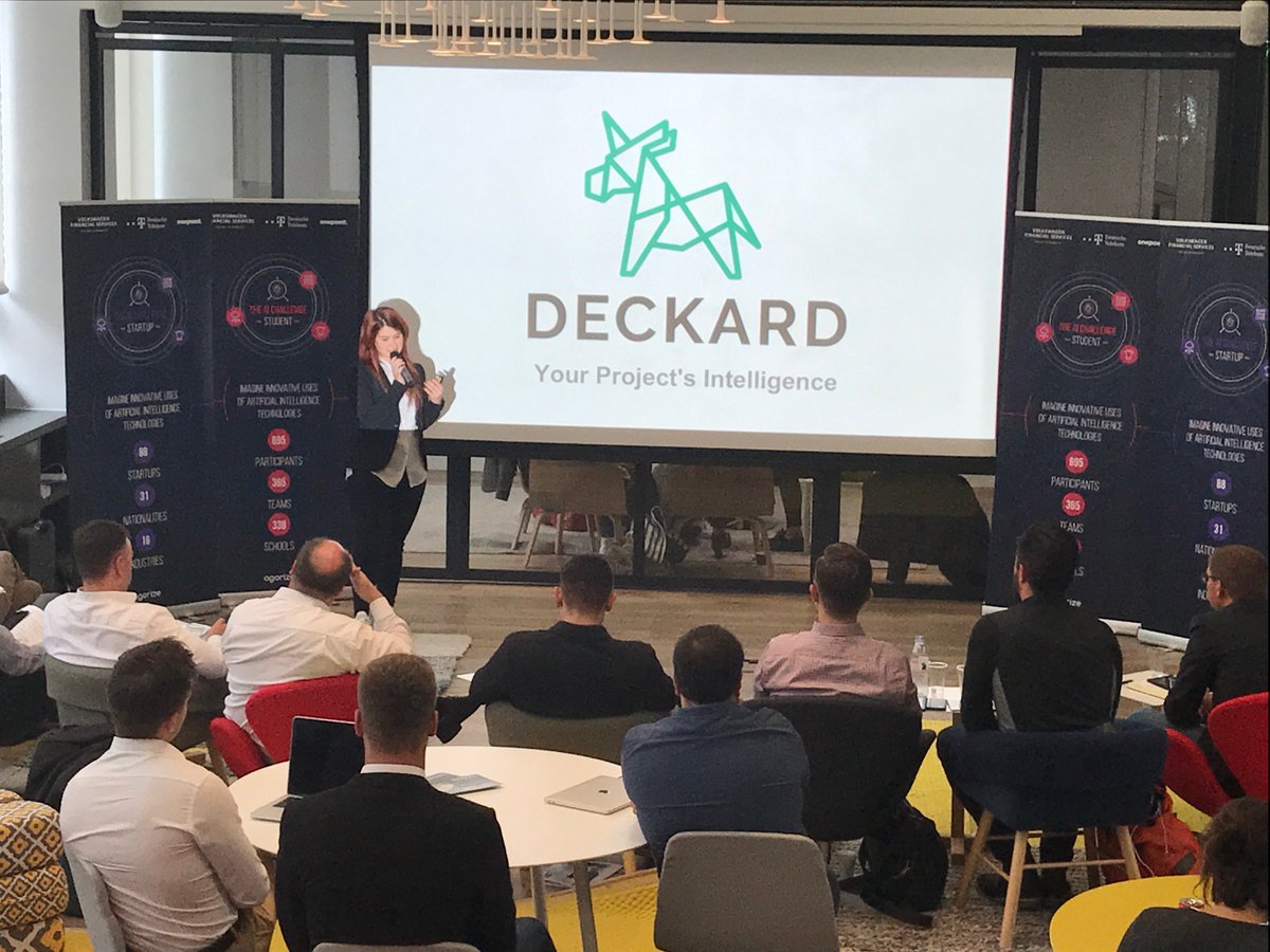 agorize's tweet image. 4th startup on stage to #pitch &amp;gt; @deckard_ai ! #AIChallenge @GroupeONEPOINT with @Telekom_group, @Volkswagen &amp;amp; @hubraum 🤖🚀