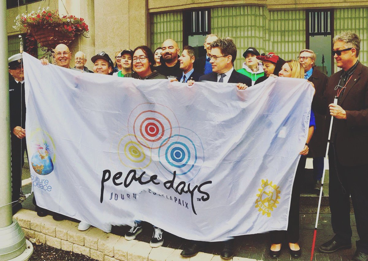 peacedaysmb's tweet photo. Flag raising at @cityofwinnipeg this morning. Thank you @Mayor_Bowman for the ongoing support #ShowingUpCounts #PeaceDaysMB #WinnipegEvents https://t.co/kGDbr5pAhn