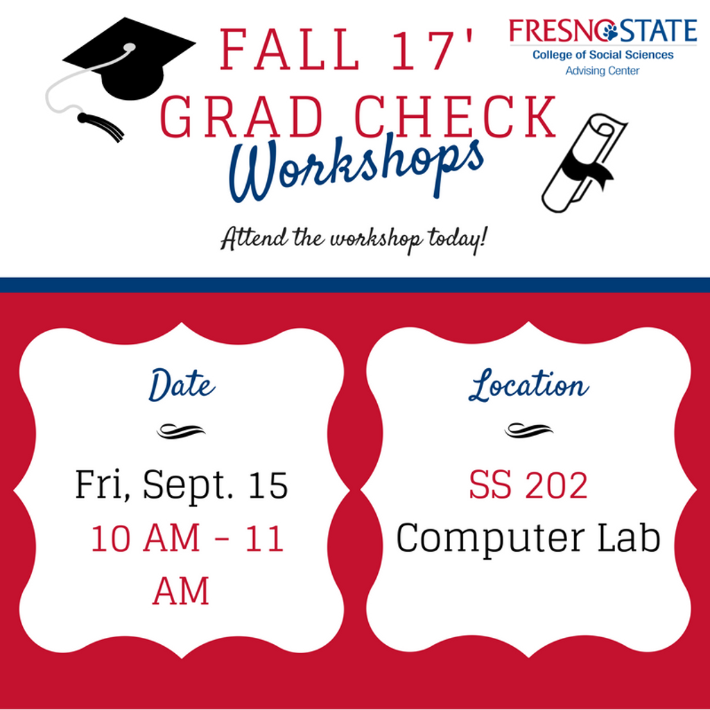 COSSadvising's tweet photo. Planning on graduating soon? Be sure to attend our grad check workshop tomorrow! #fssocialsciences #fall2017 #graduationapplication https://t.co/HTofuK4VJb