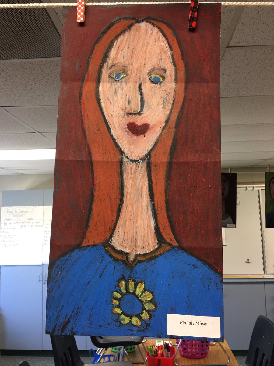 kjtroxel's tweet photo. Some 3rd grade self portrait genius inspired by Modigliani at LVS 😍 https://t.co/dtfept4wPz