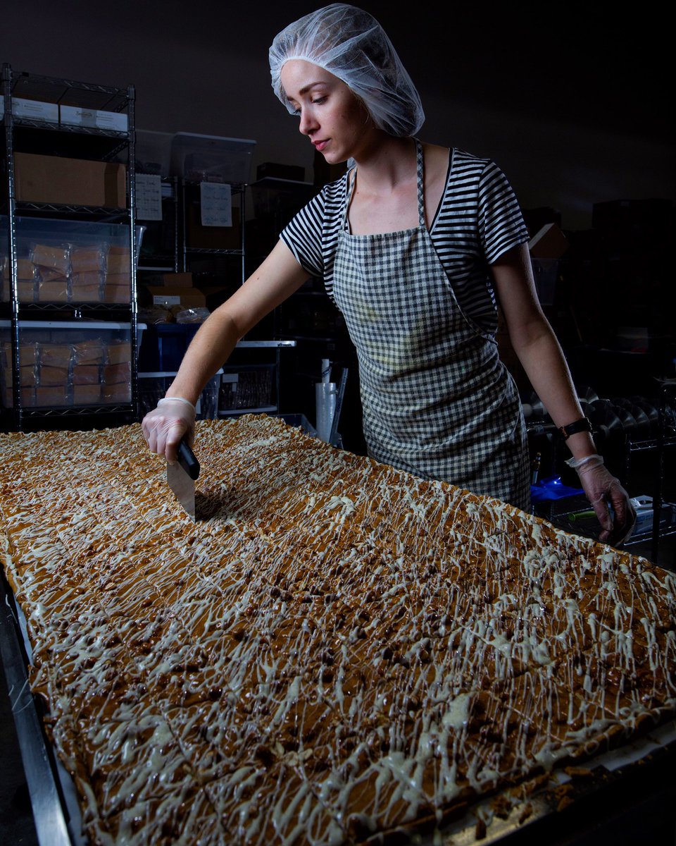 leahhennelphoto's tweet image. Making brittle. @sweetsmithcandyco #portrait #candymaker #yyc