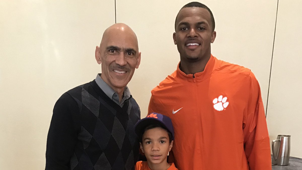 TonyDungy's tweet photo. My son Justin wants to wish @deshaunwatson Happy Birthday and good luck in his first start for the Texans. We'll be watching tonight. https://t.co/TU4cbfJpej