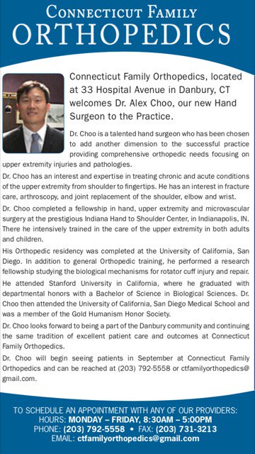 OrthopedicsCT's tweet photo. Introducing Dr. Choo! #CTfamily#Danbury #Ridgfield #Handsurgery #orthopedics https://t.co/70HnAp261r