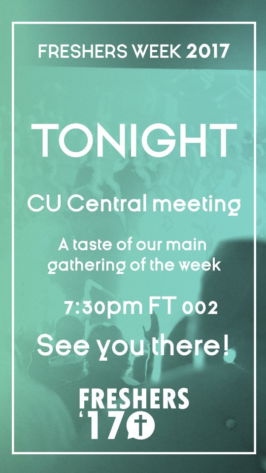 YSJCU's tweet photo. Don't forget it's our first CU Central of the year. Come to FT/ 002 at 7:30 for a teste of our weekly main gathering! #YSJFreshers17 https://t.co/6SpHDRvaFs