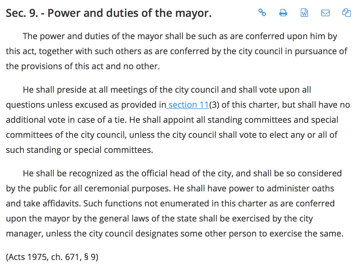 CharlieReece's tweet image. Speaking of which, hi there! 😂
Here’s how the city of Durham charter spells out the power and duties of the mayor: library.municode.com/nc/durham/code…