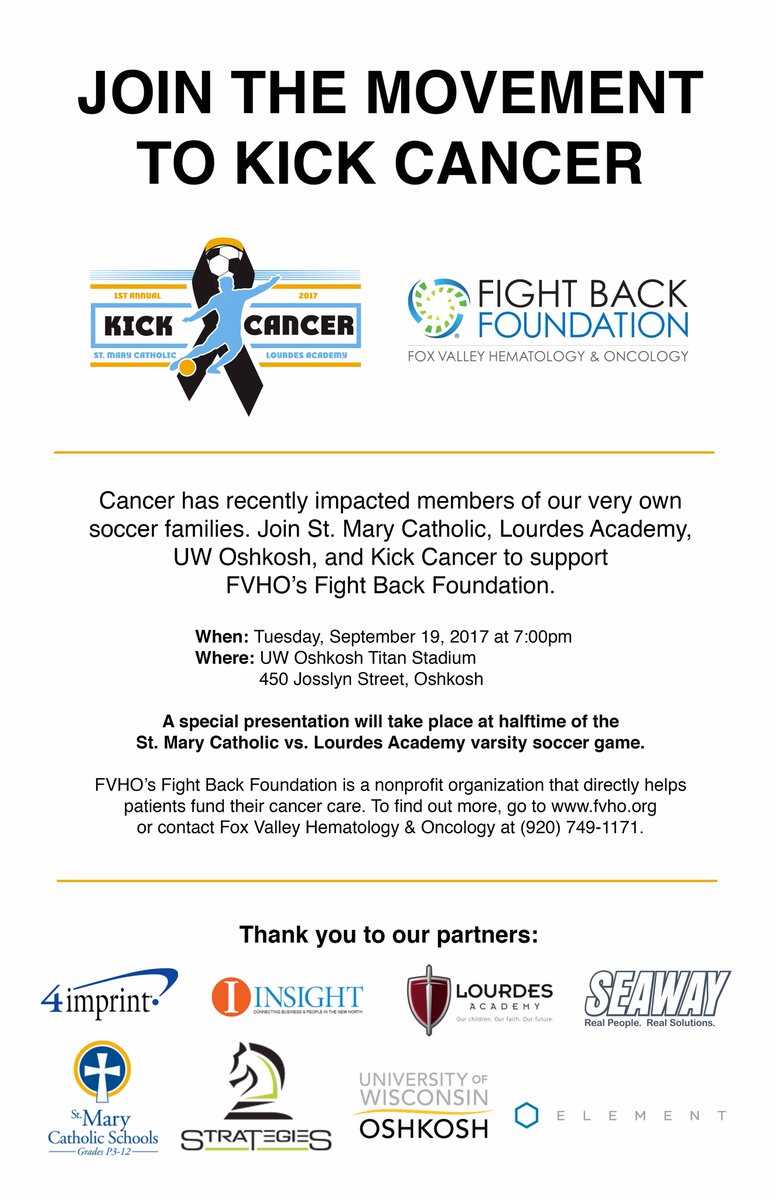 SMCS Zephyrs (@zephyr_sports) on Twitter photo Join us on Tuesday, September 19 at 7:00pm to "Kick Cancer" at the Boys Soccer game vs. <a href="/LourdesAcademy1/">Lourdes Academy</a> at Titan Stadium in Oshkosh! Join us on Tuesday, September 19 at 7:00pm to "Kick Cancer" at the Boys Soccer game vs. <a href="/LourdesAcademy1/">Lourdes Academy</a> at Titan Stadium in Oshkosh!