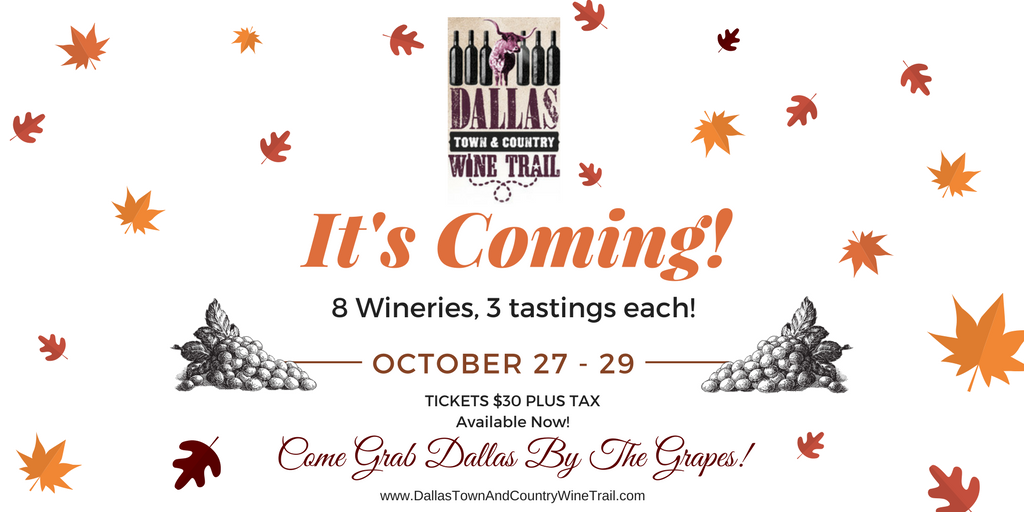 DallasTCWineTrl's tweet photo. Attn N. TX. #WineLovers This October join us for our #WineTrail! 8 #local #wineries  3 #tastings each! https://t.co/V5s499rVpi for #tickets! https://t.co/z1GQ7LNpPG