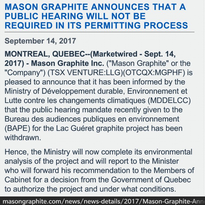 PeterNBell's tweet image. #MasonGraphite news of clarity on permitting graphite project in Quebec is important.
