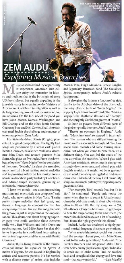 Check out @zemaudu featured in @DownBeatMag October Issue.