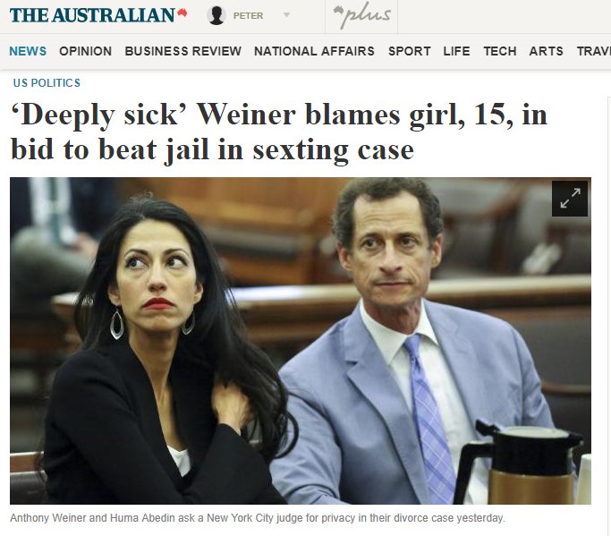 AssExtranious's tweet image. Of course ... it was a 15 yo girl&apos;s intent of changing course of the US election who was at fault here ...

#Weiner #HumaMe #TwistedLogic