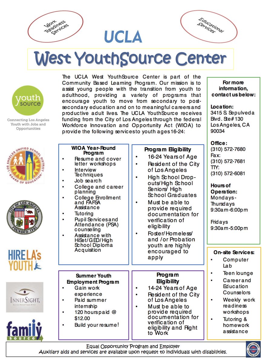 YouthInMind's tweet photo. Listen up LA folks: @YouthSource has assistance with resumes, jobs, training and more. Check them out! https://t.co/gRAYg9WVgt