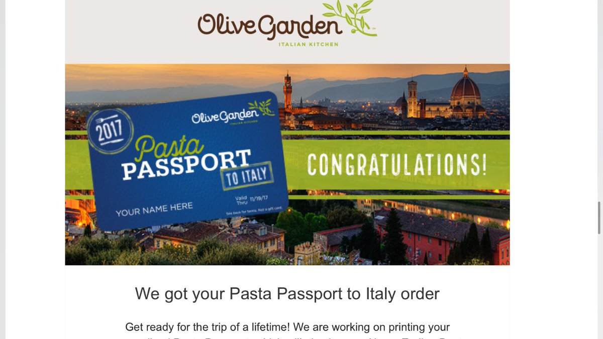 Huge shoutout to <a href="/olivegarden/">Olive Garden</a> on the trip to Italy thanks to the #pastapassport!!