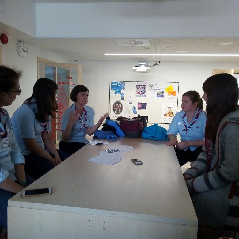 goldestonia's tweet photo. @ukintguides Today we taught some fave games to High Schoolers &amp; were interviewed by Liina, ex-Chief Guide, for a local paper! #GOLD2017 https://t.co/Mgg1lhvab9