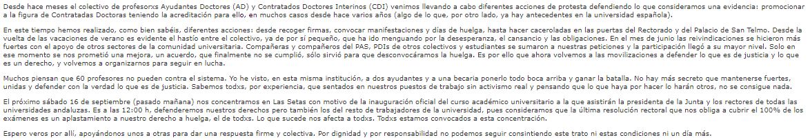 Carta abierta de una profesora de la Universidad de Sevilla sobre lo importante de la unión contra la indignidad #promociónvíaacreditación