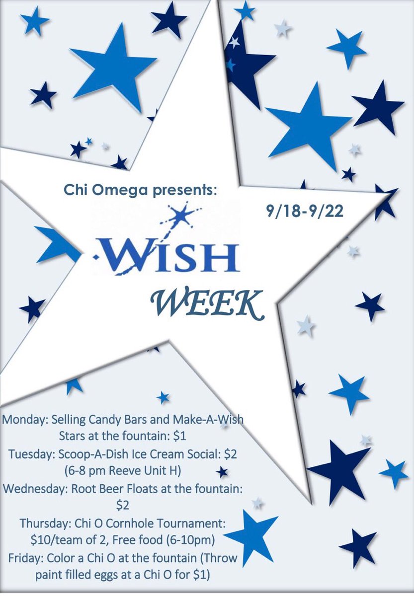 chiomegaISU's tweet image. Chi Omega wish week starts Monday (9/18)!! We will be by the fountain selling candy bars &amp;amp; stars! Come support Make A Wish and our Wish Kid!