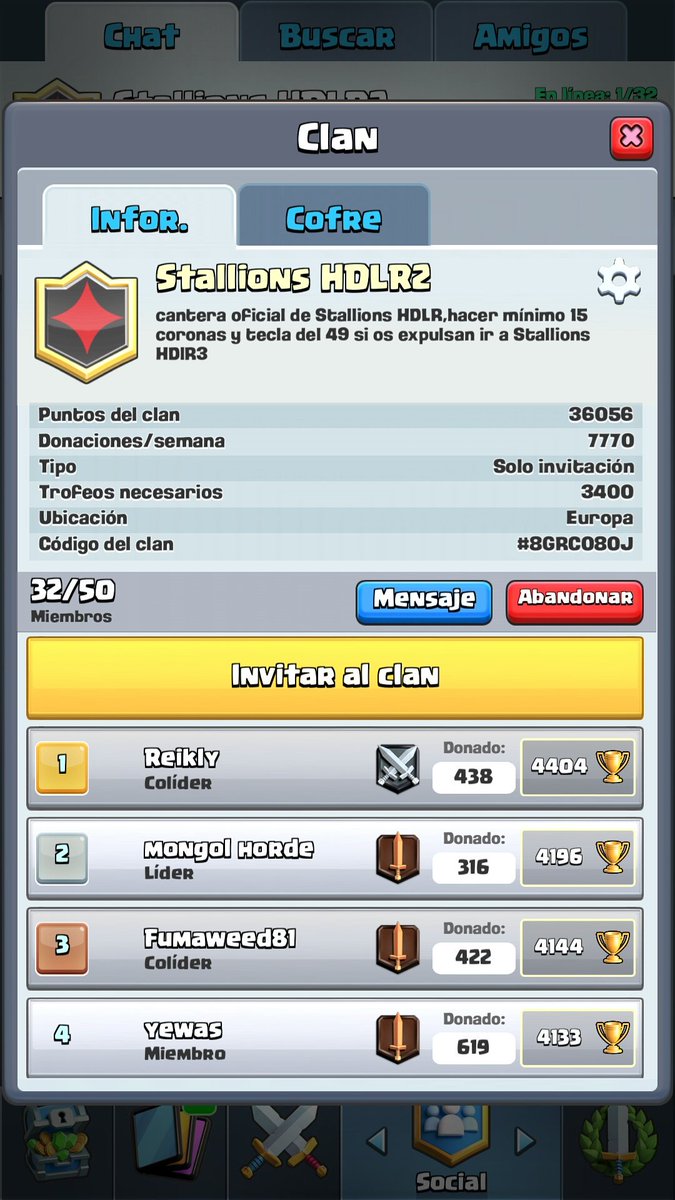 JaviKiing's tweet photo. Os animo a que os unais al 2° clan de @TeamStallionsES @StallionsCR En 12 horas se viene el cofre. Decid que venis de parte mia y os acepto😉 https://t.co/CL3e57JDTf