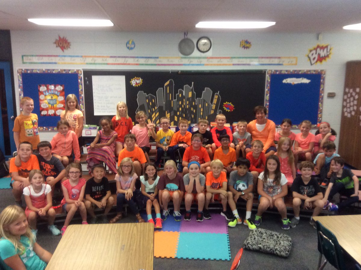 mrs_schwan's tweet photo. "Our Super Class" is wearing orange for Hunger Action Month! #NoKidHungry #GoOrange #endhunger @Peytons_promise @JennyJreimer https://t.co/3HUdWot27O