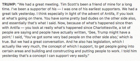 Trump gets asked how his meeting with Sen. Tim Scott went yesterday. His answer: