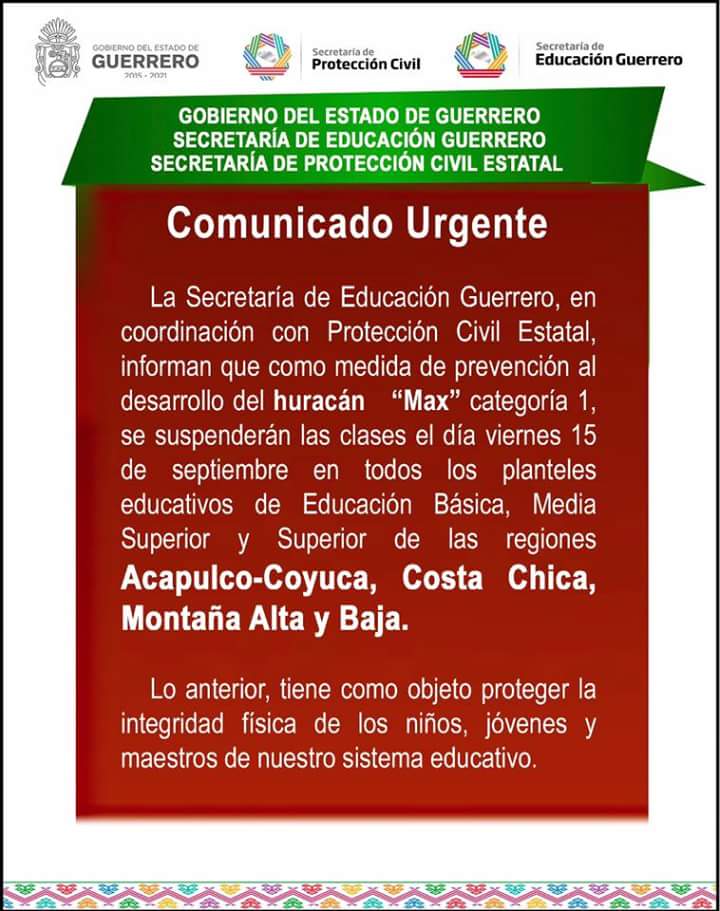 UltimaLineaMx's tweet photo. No hay clases en Guerrero. https://t.co/QqAAGO8cCq