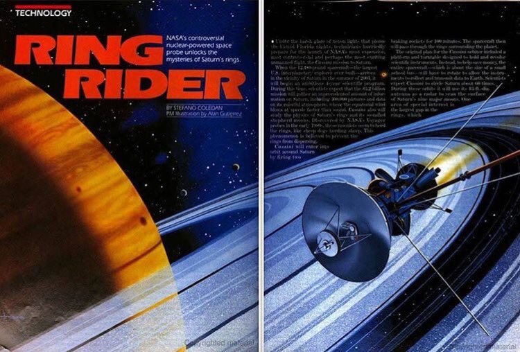 kevinjdebruin's tweet photo. Popular Mechanics coverage of the #Cassini mission at Saturn in the November 1997 issue. #ringrider https://t.co/Jq51sxDqlx