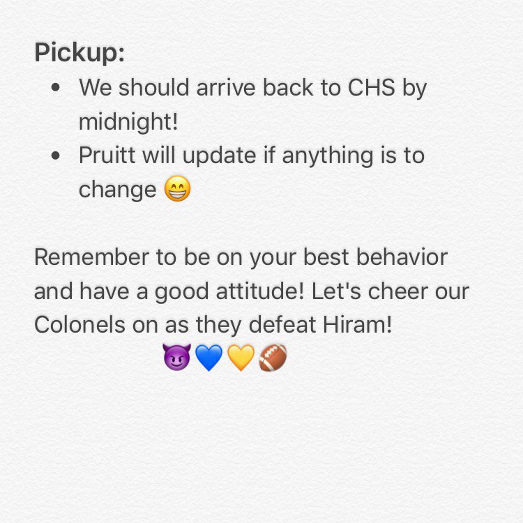 CassHighMB's tweet photo. Don't forget anything on this list! Bring your A-Game tomorrow to cheer on our boys! 💙💛🏈 https://t.co/yXJSoqCQJ6
