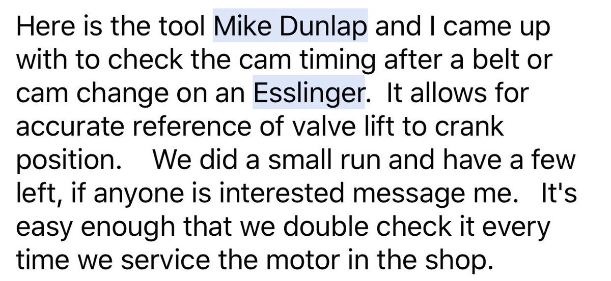 If anyone is interested <a href="/MikeDunlap32/">Mike Dunlap</a> &amp; I have a few of these tools to double check <a href="/EsslingerEng/">EsslingerEngineering</a> cam timing after a cam/belt change left.