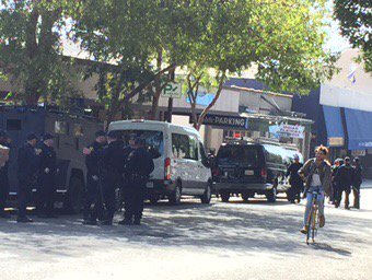 LisaAminABC7's tweet photo. Getting ready for @benshapiro @Cal. Bomb unit is here too. Speech start @ 7 https://t.co/tZQWWi75zN