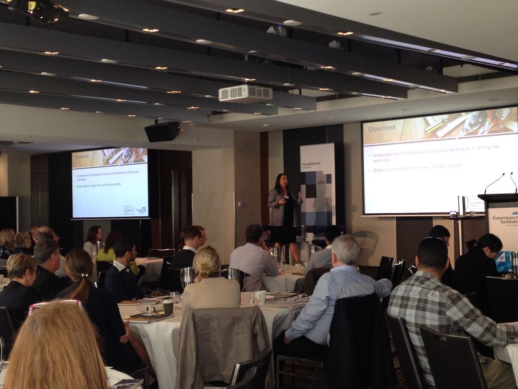 GovInstAus's tweet photo. Heather Brown @KordaMentha talks risk culture at @GovInstAus National Risk Management Forum #RiskTools #CorpGov https://t.co/MxZrdFqHbu