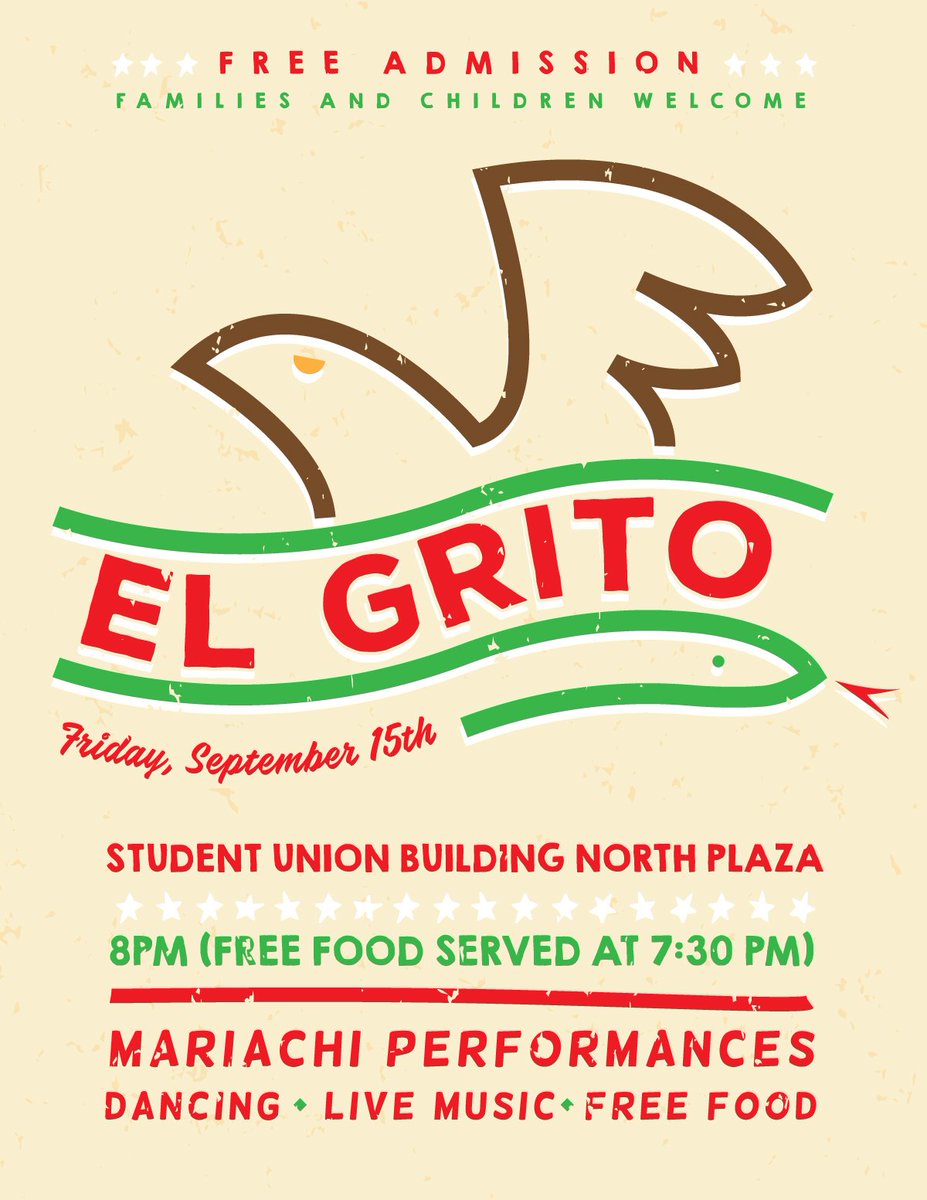 Tomorrow the #CCAAC celebrates Mexico's independence from Spain! Join us at the <a href="/ttusub/">TTU Student Union Building</a> ! Free Food! Free Stuff! Lots of fun! #ElGrito #TTU