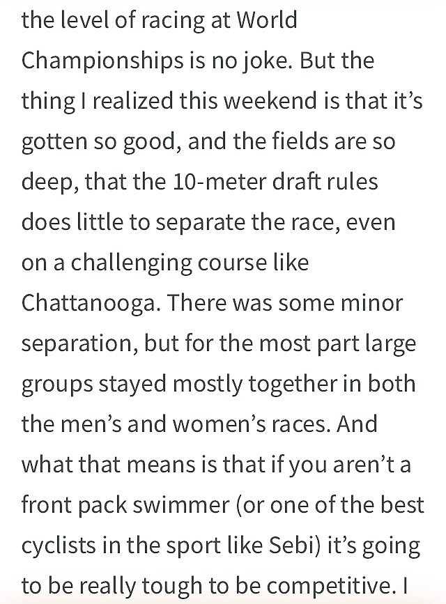 Thank you <a href="/jessemthomas/">Jesse Thomas</a> from a first time Pro Worlds racer for saying EXACTLY what I learnt last weekend! Sooo different to smaller fields!