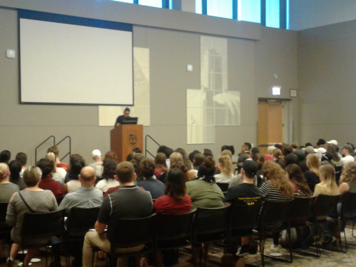 DanielEBurke's tweet photo. At @LoyolaChicago for this crowded reading/lecture with @eveewing. "All my poems are true- all these things really happened." #GreatFormat https://t.co/nolg3aqBWB