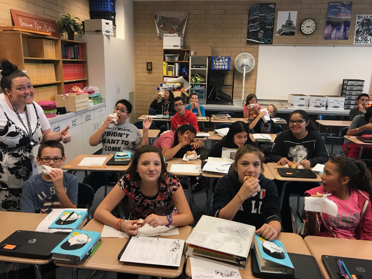 MathesonJrHigh's tweet photo. Drop in Donuts for Kolz &amp; Peckham's 5th period! Where's Waldo...oops... Kolz? #themathesonway #weloverogersbakery https://t.co/BKKXBjK2rH