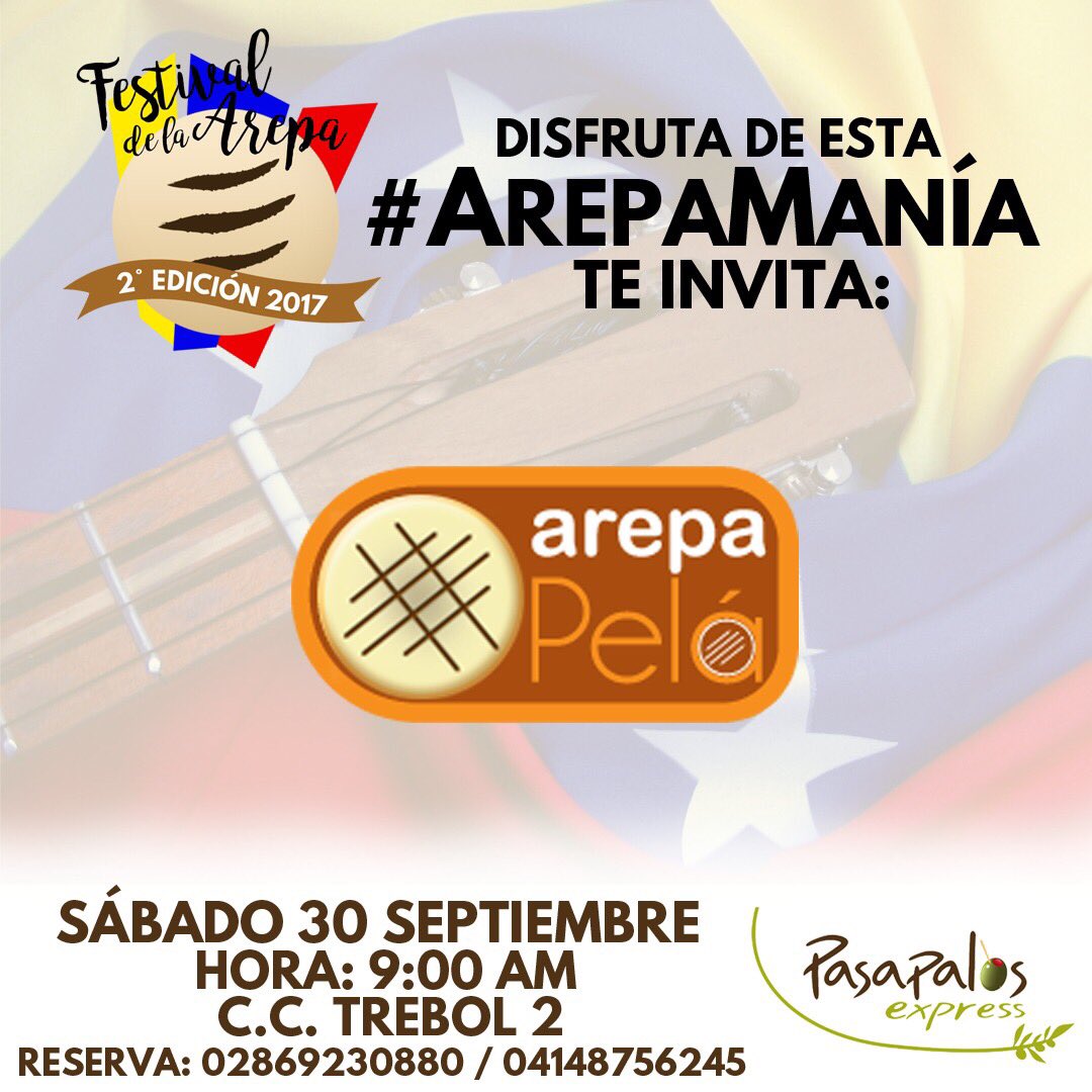 pasapaloexpress's tweet photo. Arepa Pelá!! Nos ofrecerá degustación en el #festivaldelaarepa2017 #arepamania #pasapaleando https://t.co/Y2FqRceRk0