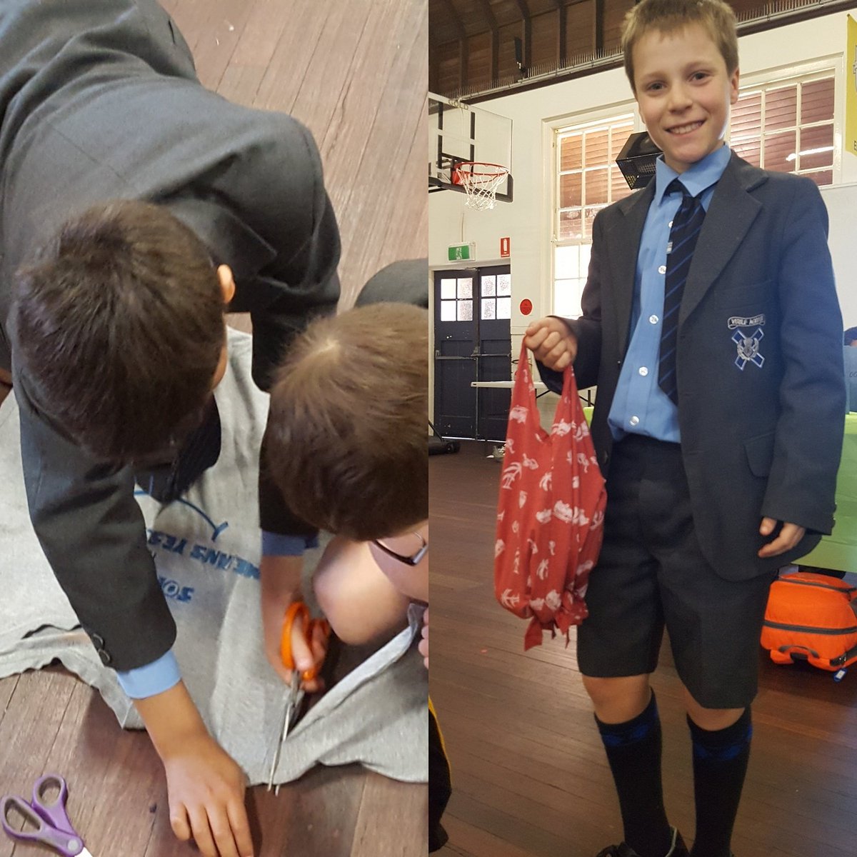 KTKaus's tweet image. We don't need #plasticbags. Upcycling t-shirts into shopping bags with Hilltop Rd Public School for #KTKWeek2017 #enviroed #waronwaste