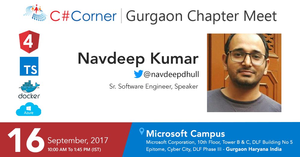 CsharpCorner's tweet image. Learn #TypeScript2 fundamentals from @navdeepdhull at @CsharpCorner Gurgaon Chapter Meet! Register now: goo.gl/R4vs3z
