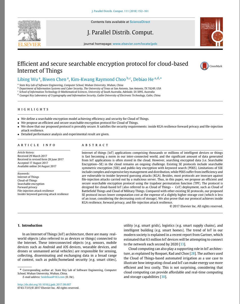 RaymondChooAu's tweet image. Efficient and secure #searchableencryption protocol for #cloud-based #IoT doi.org/10.1016/j.jpdc… #crypto #IoTSecurity