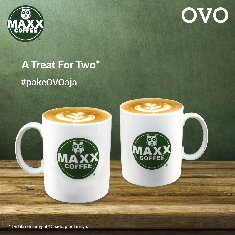 ovo_id's tweet photo. Dapatkan 2 minuman hanya dengan 1 harga untuk setiap tanggal 15 di @maxxcoffeeID, khusus untuk pembayaran menggunakan #OVOCash. #pakeOVOaja https://t.co/tf9abBQUTD