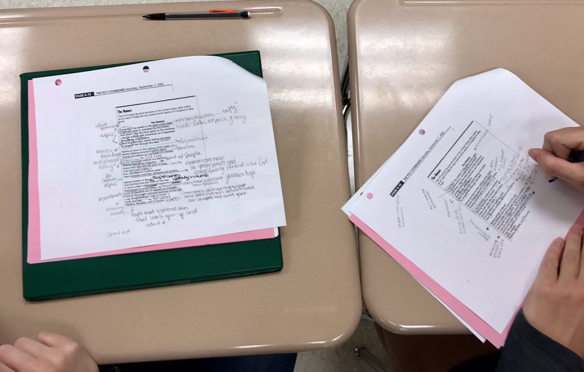 rdecesare's tweet photo. English 10E rocking the annotations! Billy Collins' "The Names" #closereading #weremember9/11 https://t.co/caMkKa7bCL