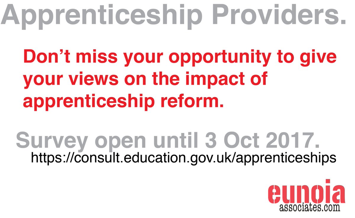 Opportunity for providers to inform Government on the impact of apprenticeship reform. Open until 3 October.