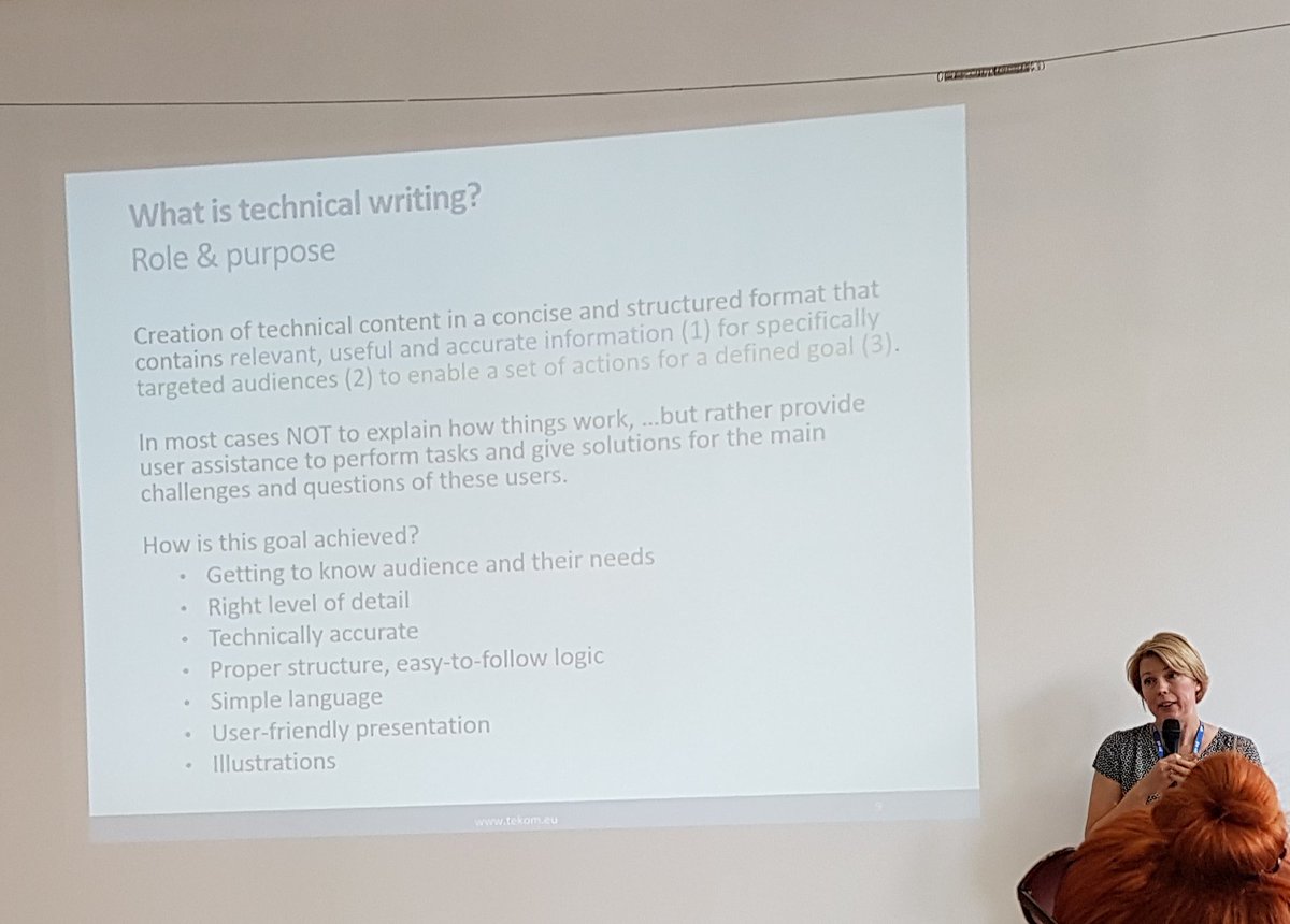 gusztav_j's tweet photo. What is technical writing, explains Ildikó Fehér from DTC Enterprise & @tekom_Europe on #Proford #TBD2017 https://t.co/5P6GoRDuxa