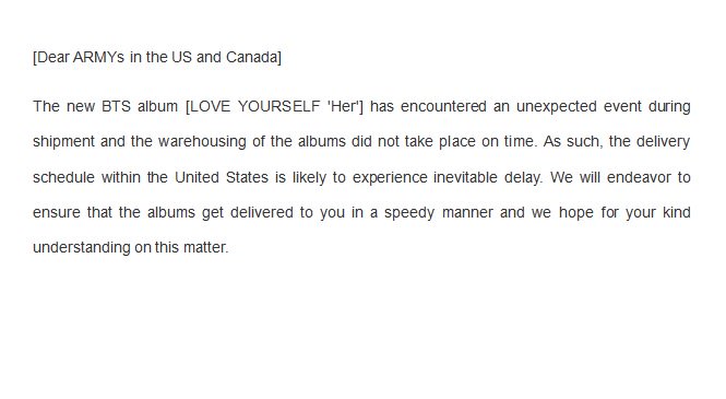meaning letter delay order BTS