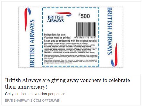 ⚠SCAM ALERT⚠ British Airways '£500 voucher' doing the rounds on Facebook is a fake. DON'T sign up! moneysavingexpert.com/deals/british-…