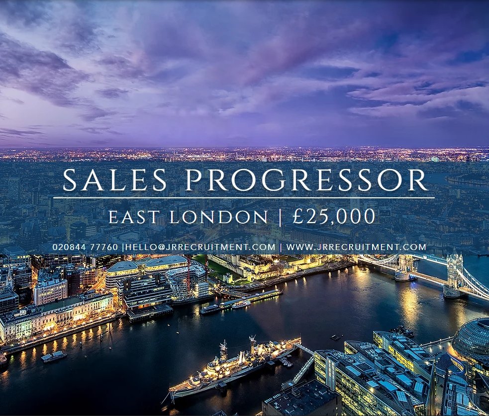 LeahJRRec's tweet image. Sales Progressor - Canary Wharf - up to £30,000 DoE
Must have experience progressing files 
#London #Property #SalesProgressor